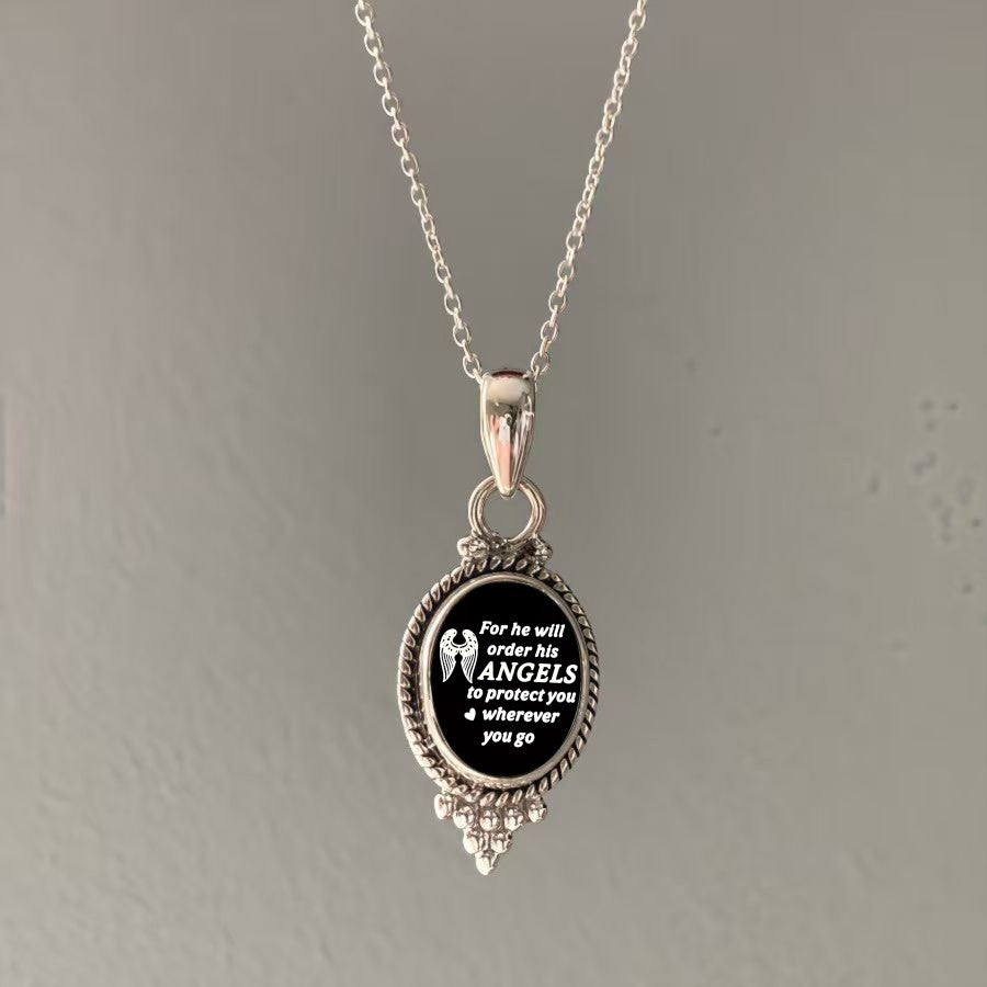 Angels Protect You Oval Pendant Necklace