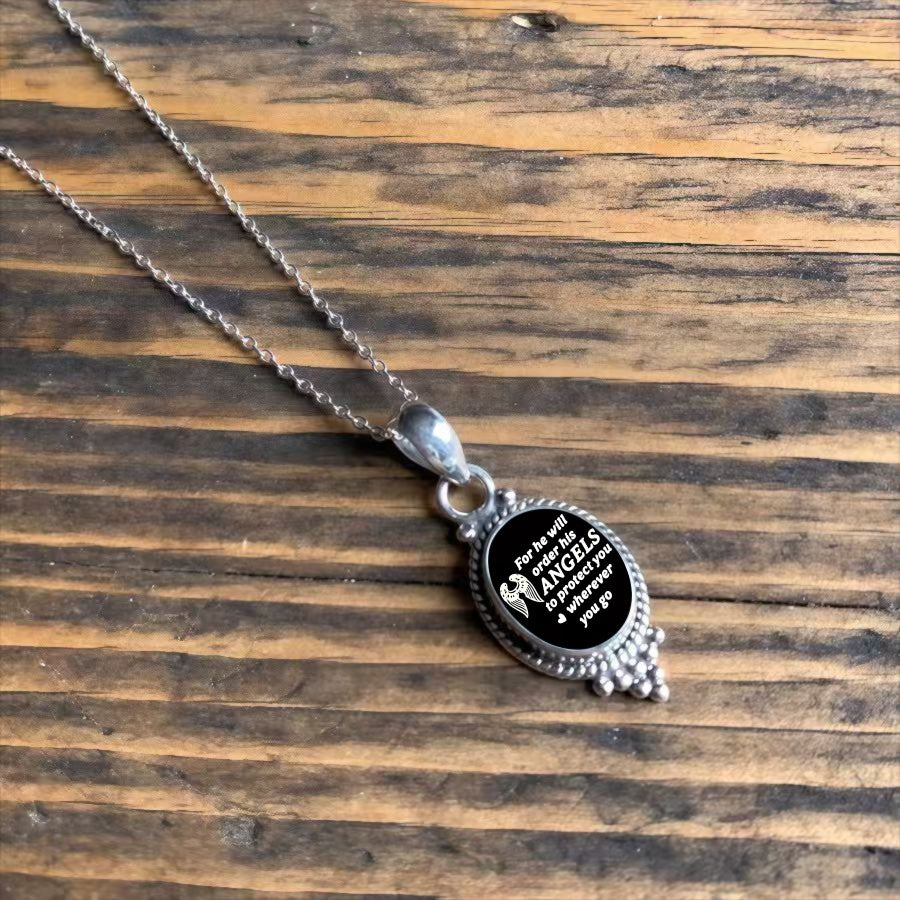 Angels Protect You Oval Pendant Necklace