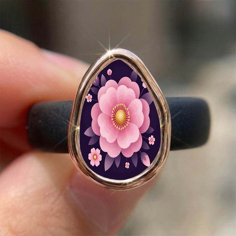 Glitter Pink Floral Teardrop Ring