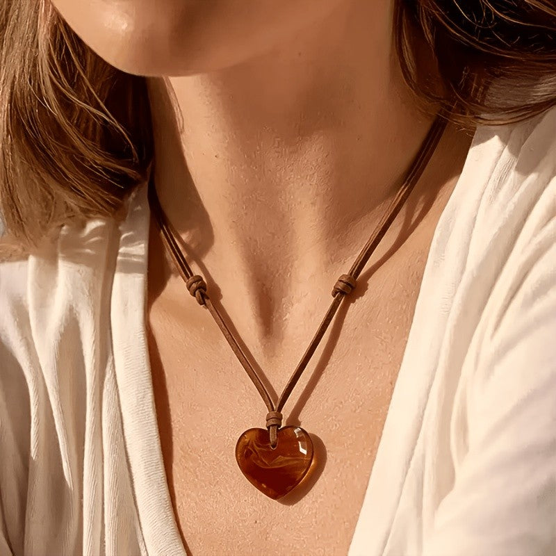 Amber Heart Cord Necklace