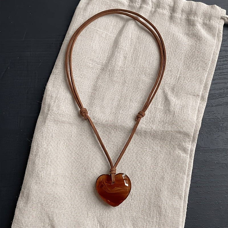 Amber Heart Cord Necklace