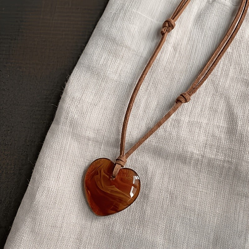 Amber Heart Cord Necklace