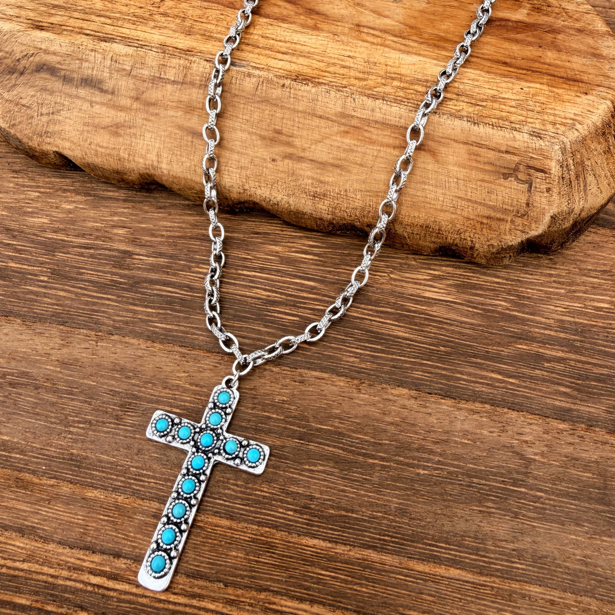 Turquoise & Red Beaded Cross Necklace Set
