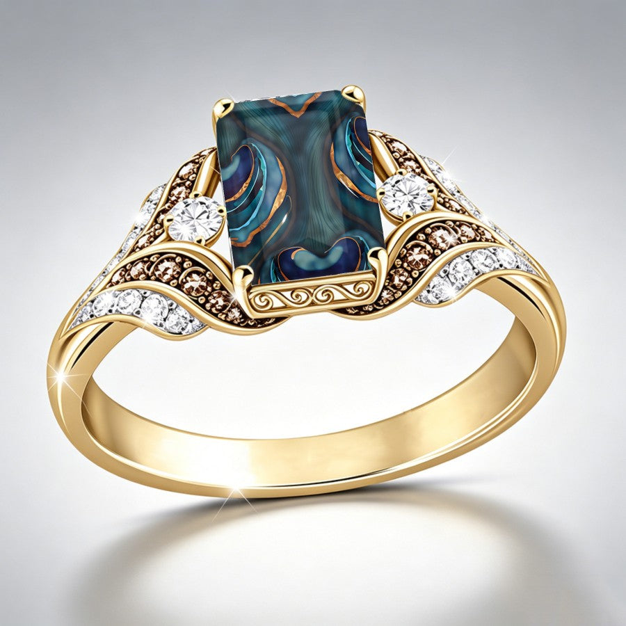 Abstract Teal Square Ring