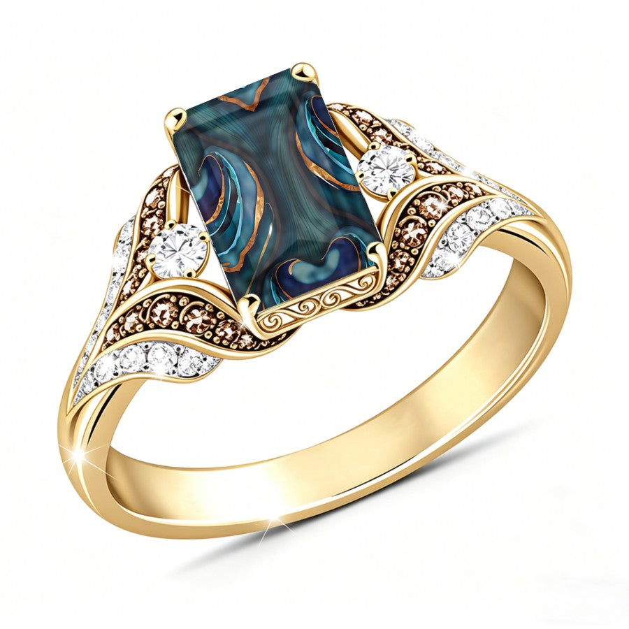 Abstract Teal Square Ring