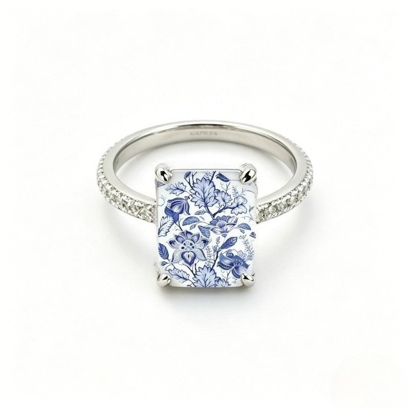 Blue Floral Square Ring