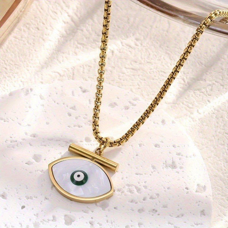White Enamel Eye Pendant Necklace
