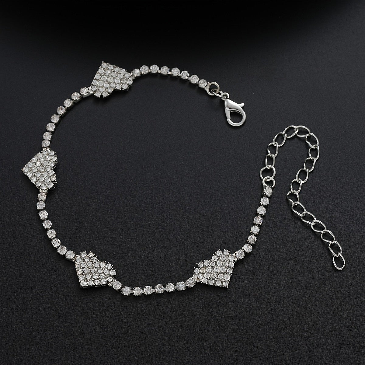 Rhinestone Double Heart Anklet