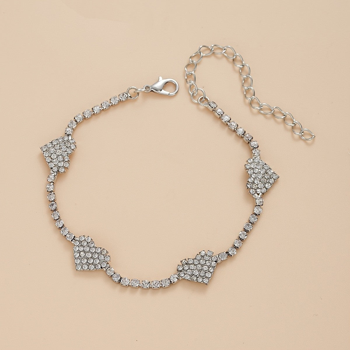 Rhinestone Double Heart Anklet