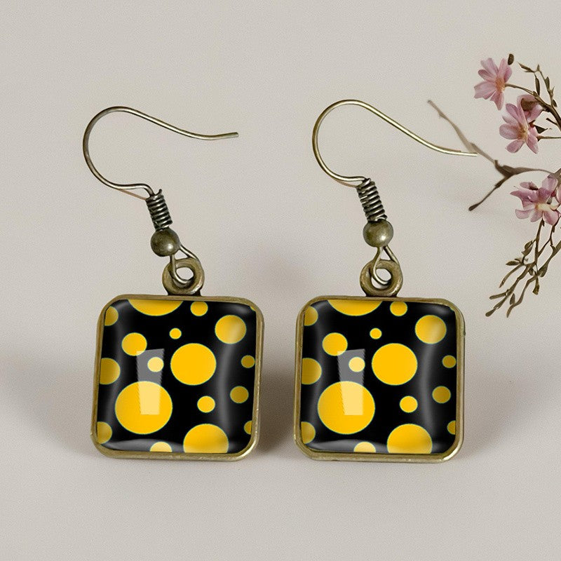 Yellow Polka Dot Square Dangle Earrings