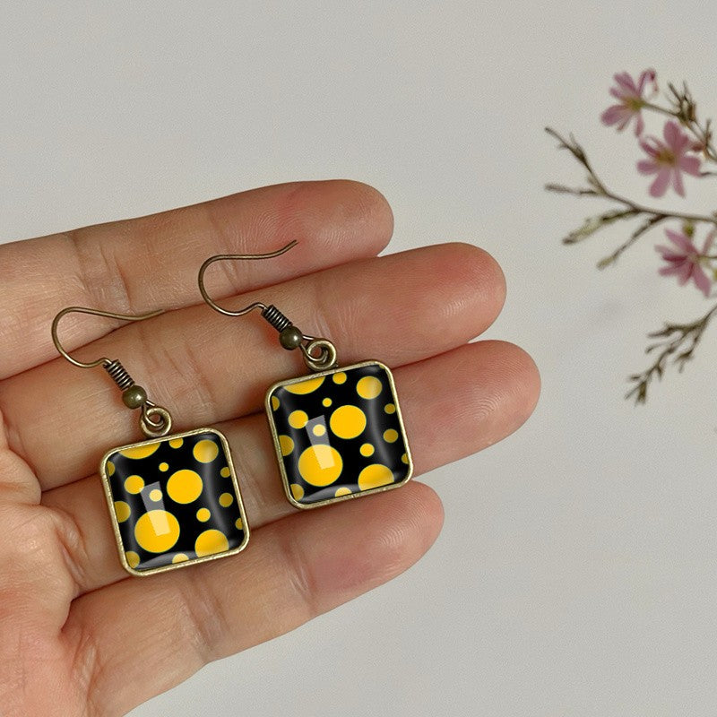 Yellow Polka Dot Square Dangle Earrings