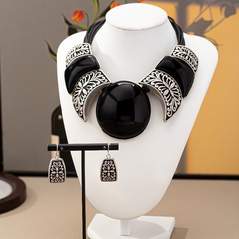Black Filigree Statement Necklace Set