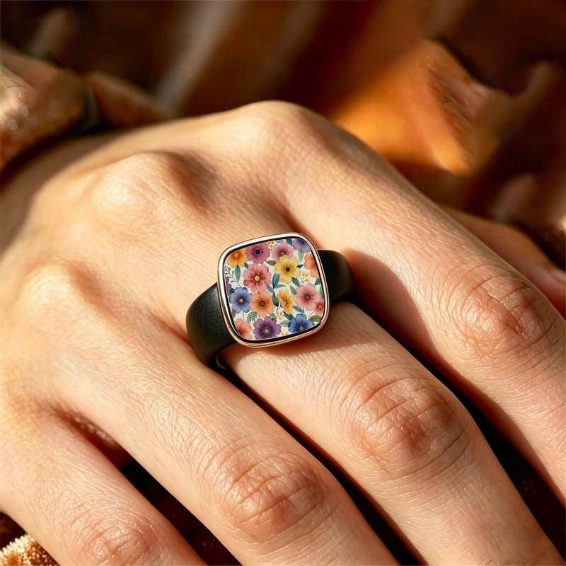 Multi-Color Floral Square Ring