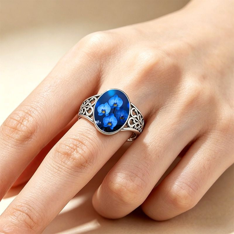 Blue Orchid Oval Ring