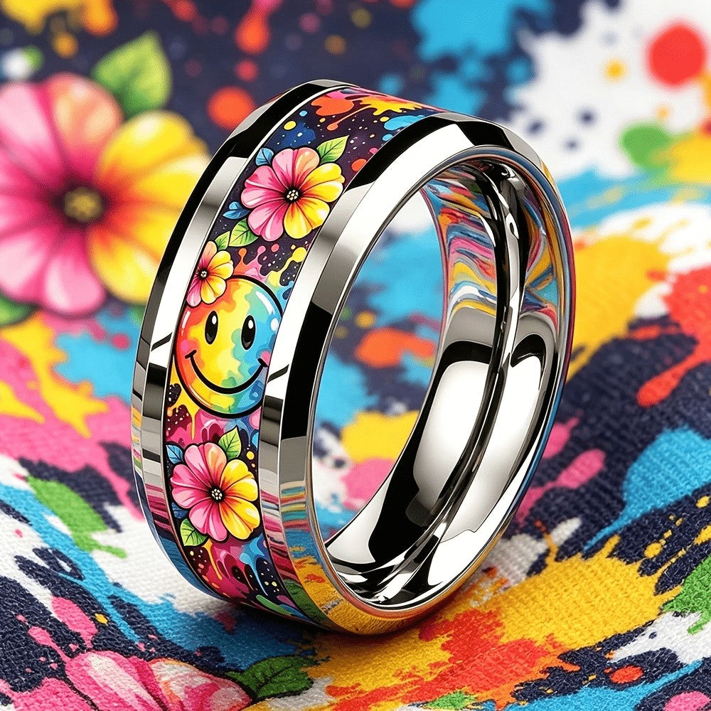 Rainbow Floral Smiley Face Ring