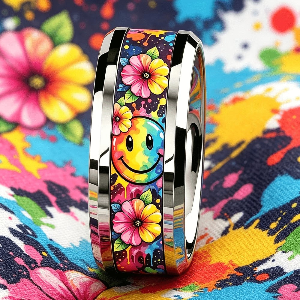 Rainbow Floral Smiley Face Ring