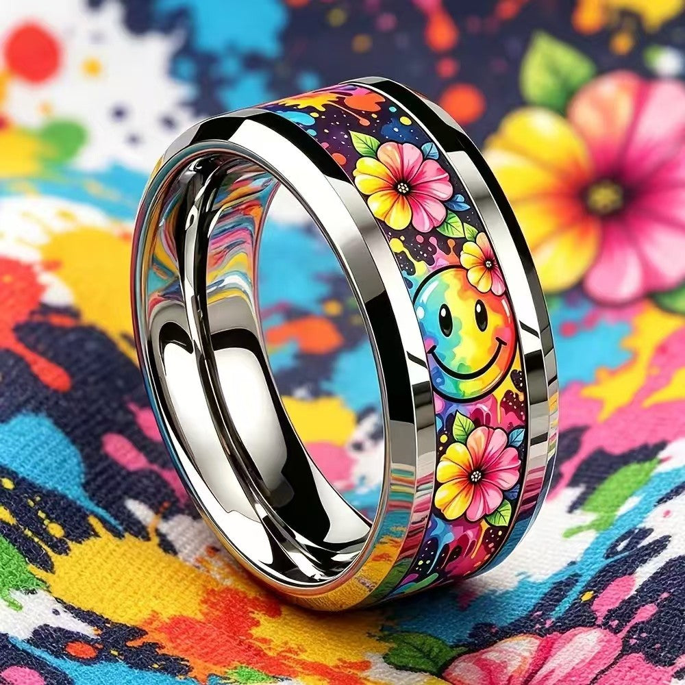 Rainbow Floral Smiley Face Ring