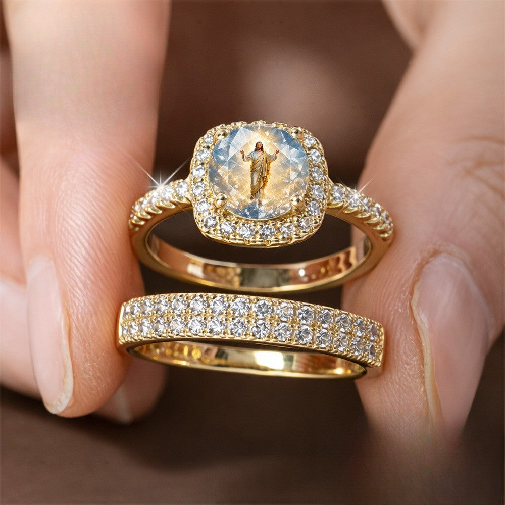 Crystal Halo Faith Ring Set