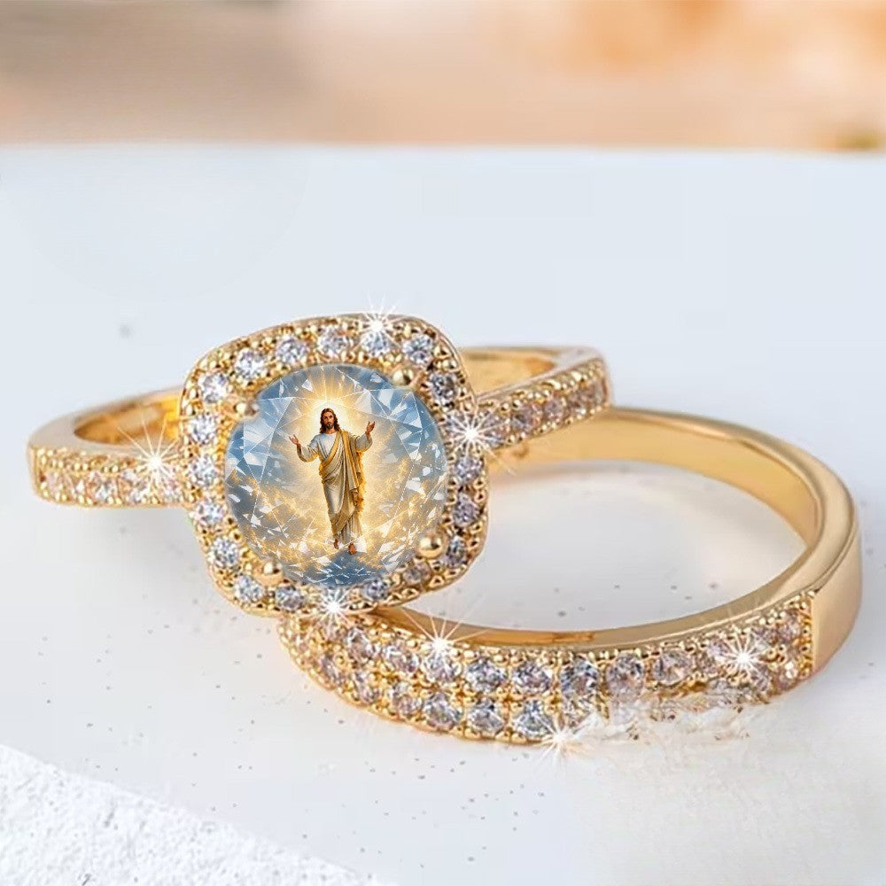 Crystal Halo Faith Ring Set