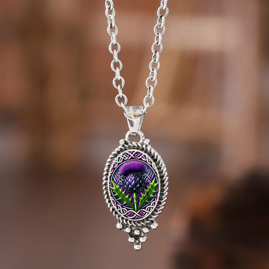 Purple Thistle Oval Pendant
