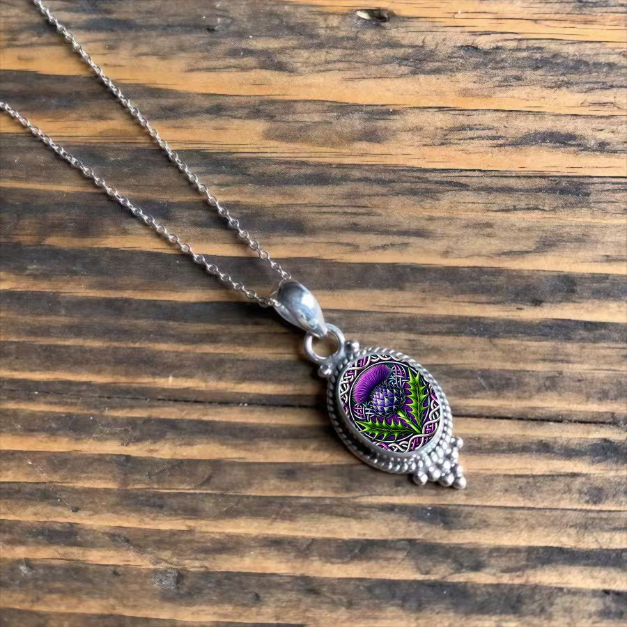 Purple Thistle Oval Pendant