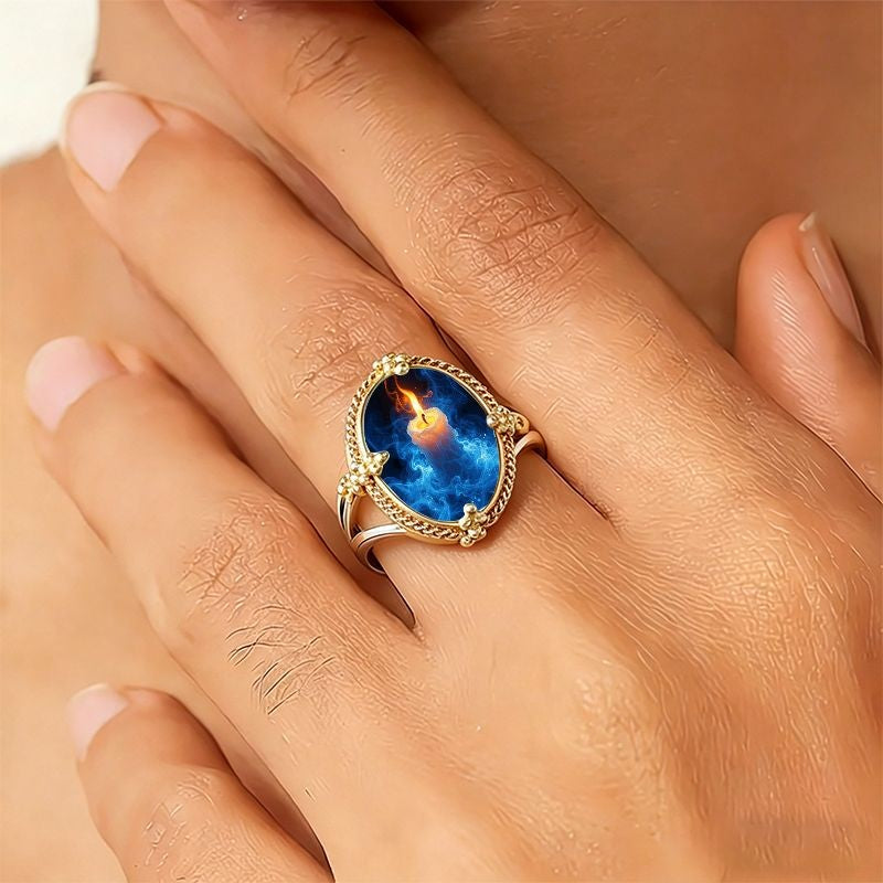 Blue Flame Candle Oval Ring
