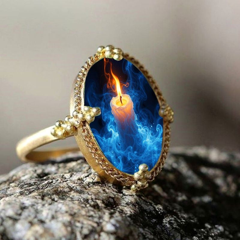 Blue Flame Candle Oval Ring