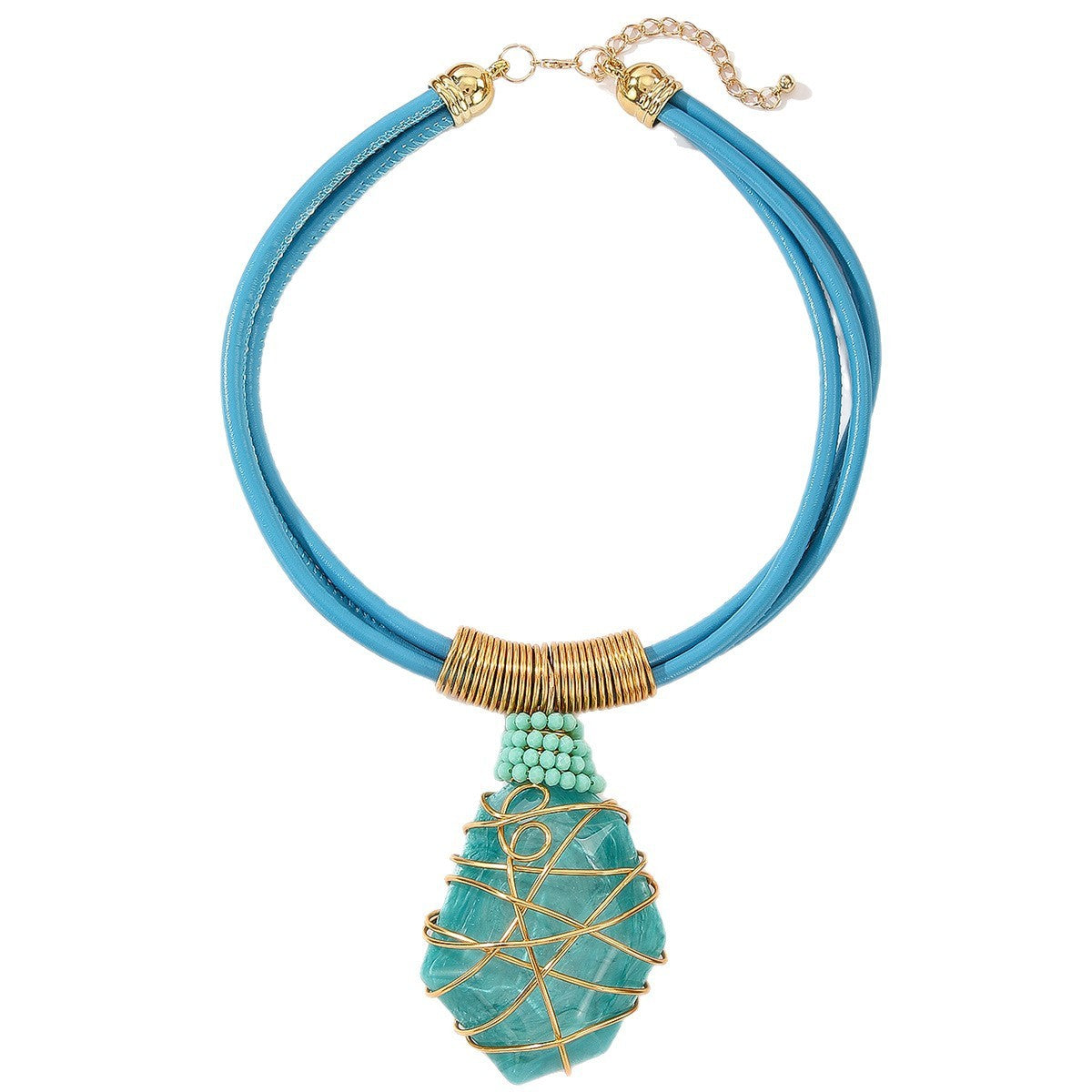 Orange Wire-Wrapped Pendant Necklace Set