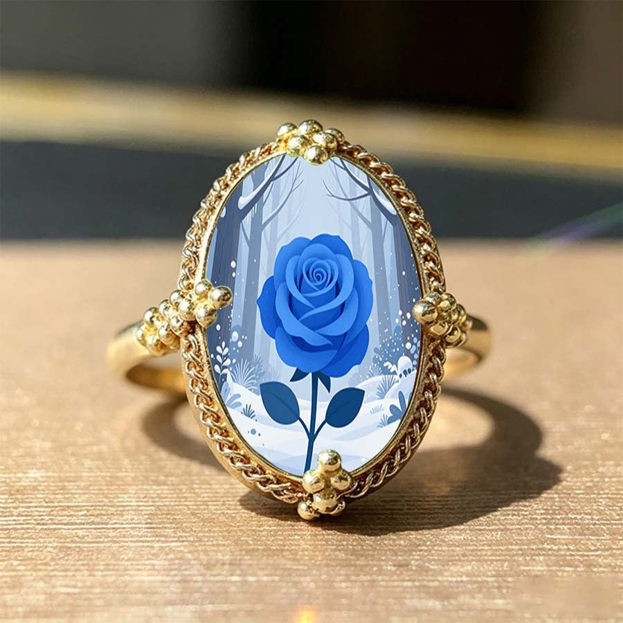 Blue Rose Oval Ring