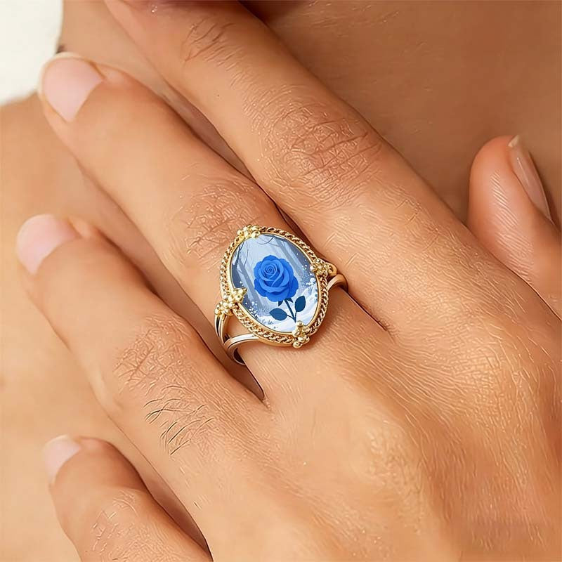 Blue Rose Oval Ring