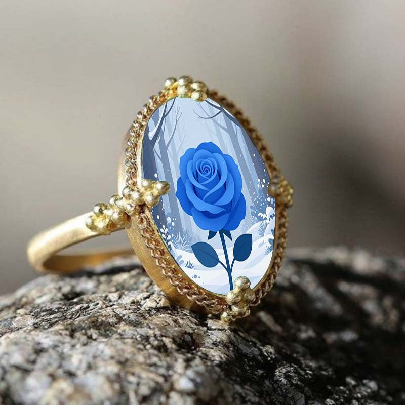 Blue Rose Oval Ring