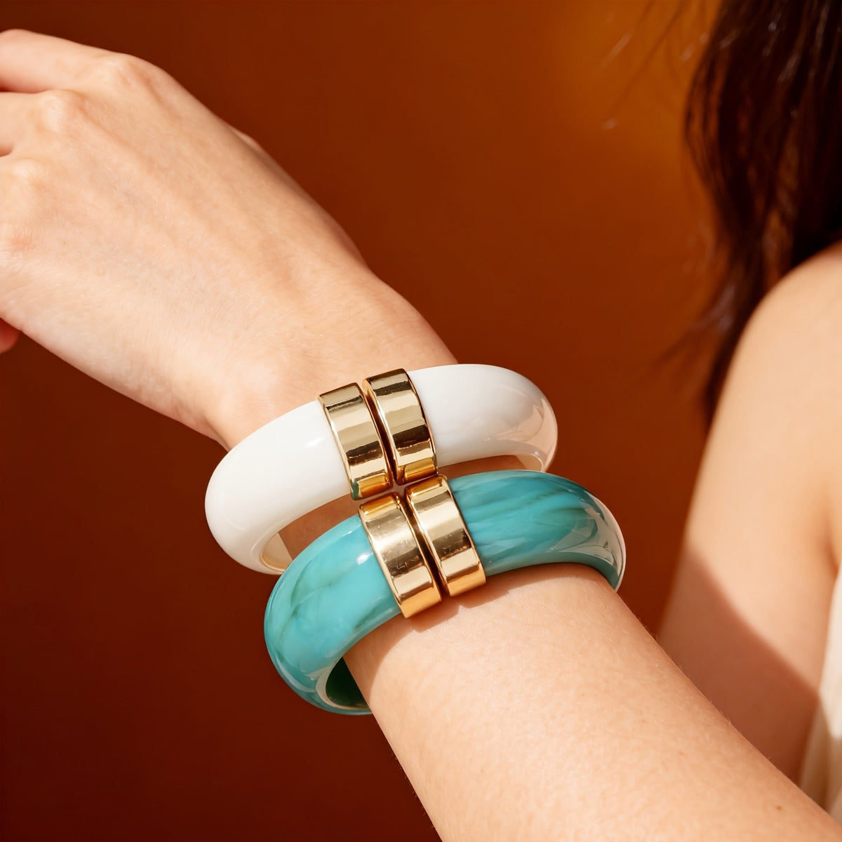 Dual-Tone Resin Bangle Bracelet