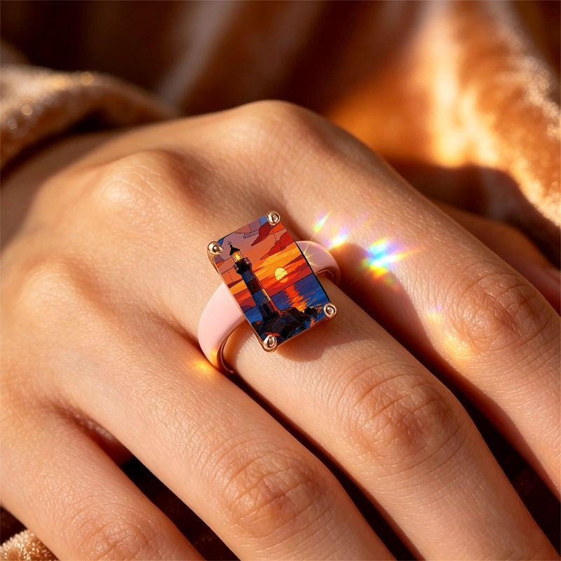Lighthouse Sunset Square Ring