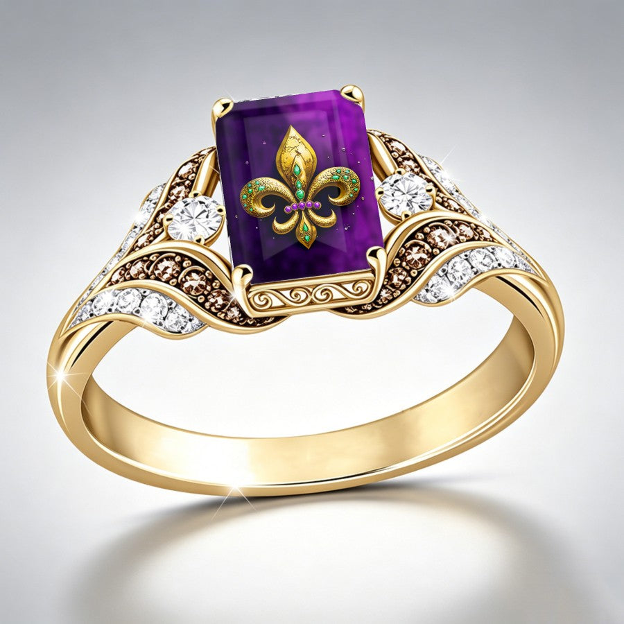 Purple Fleur De Lis Statement Ring