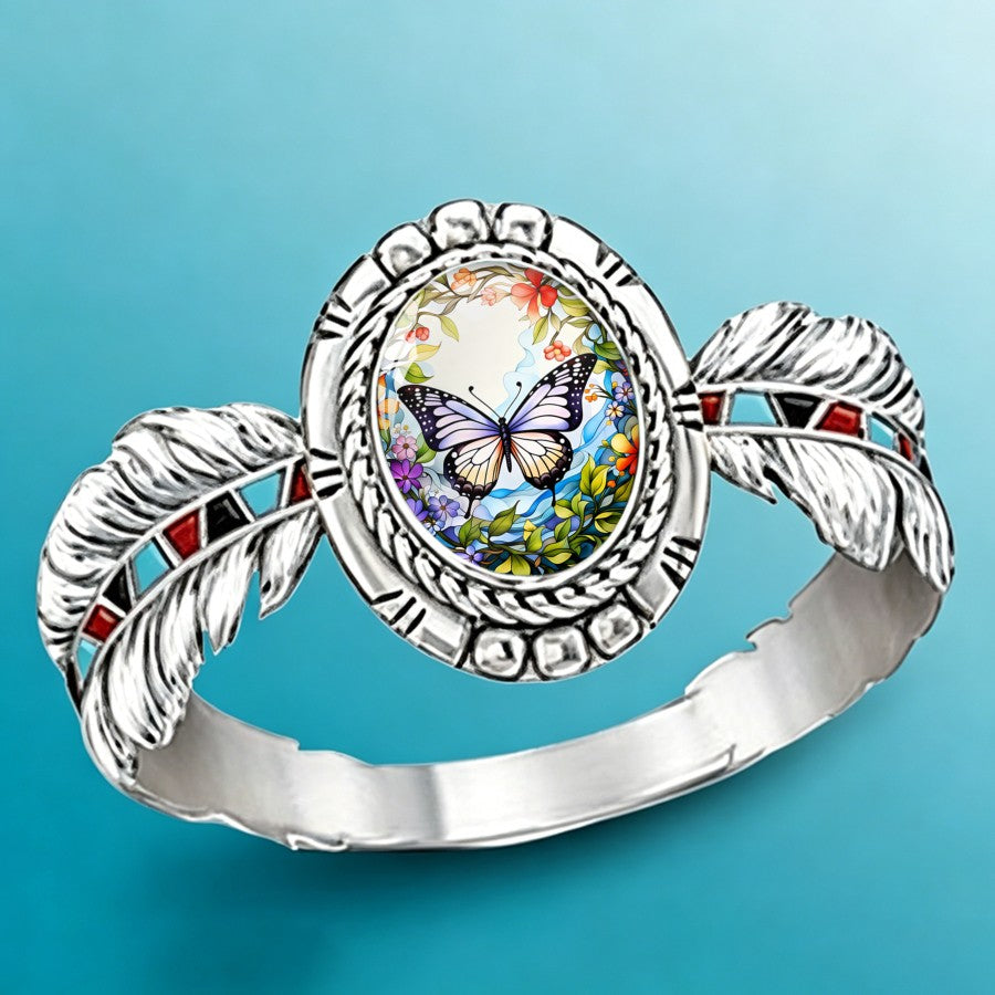 Butterfly Floral Oval Ring