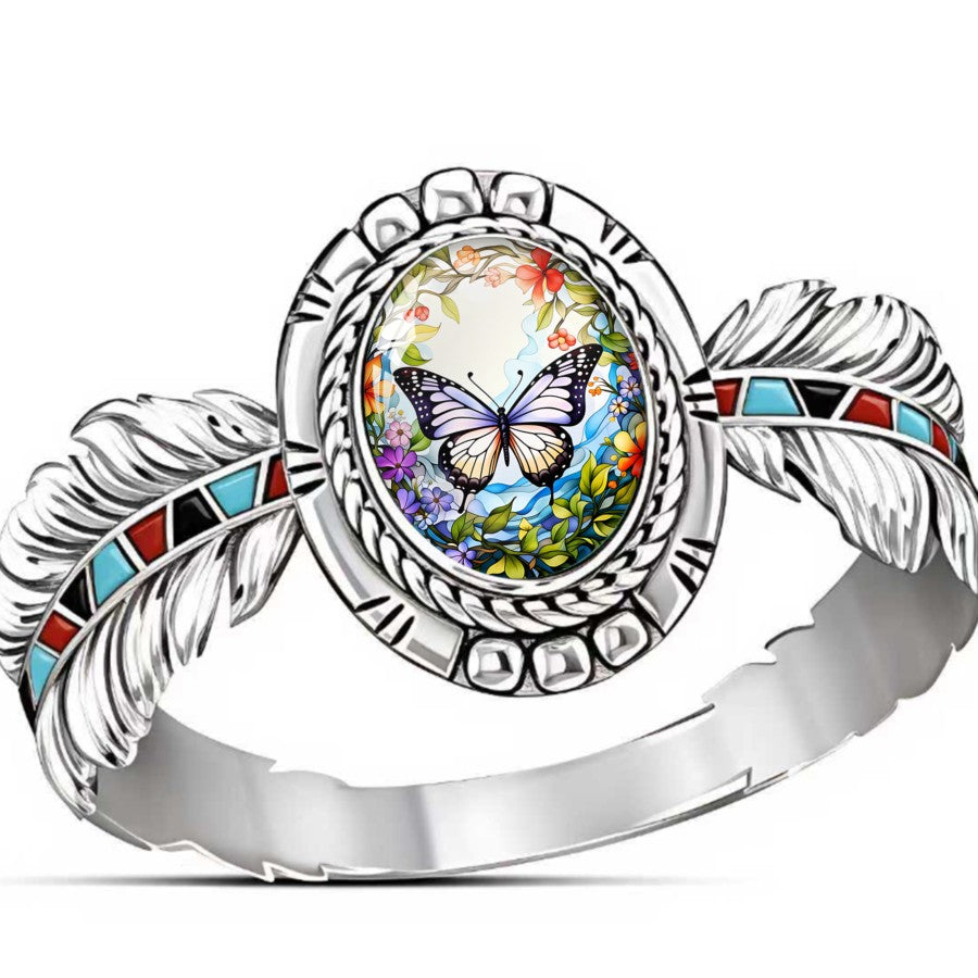 Butterfly Floral Oval Ring