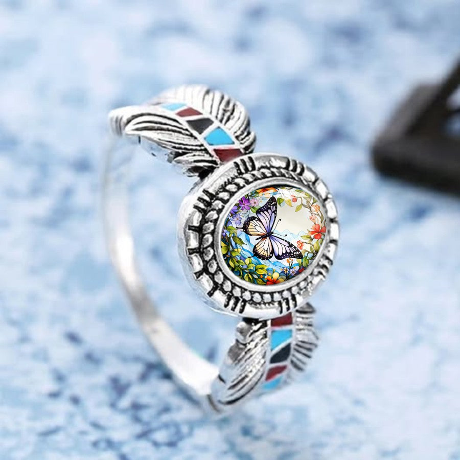 Butterfly Floral Oval Ring