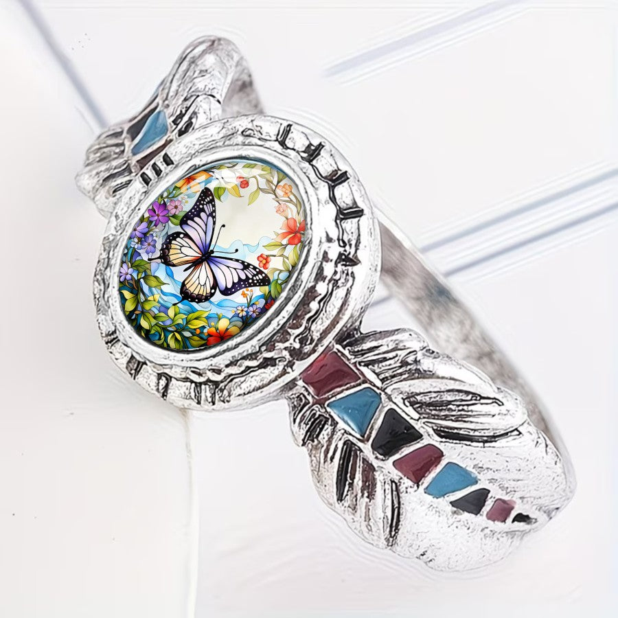 Butterfly Floral Oval Ring