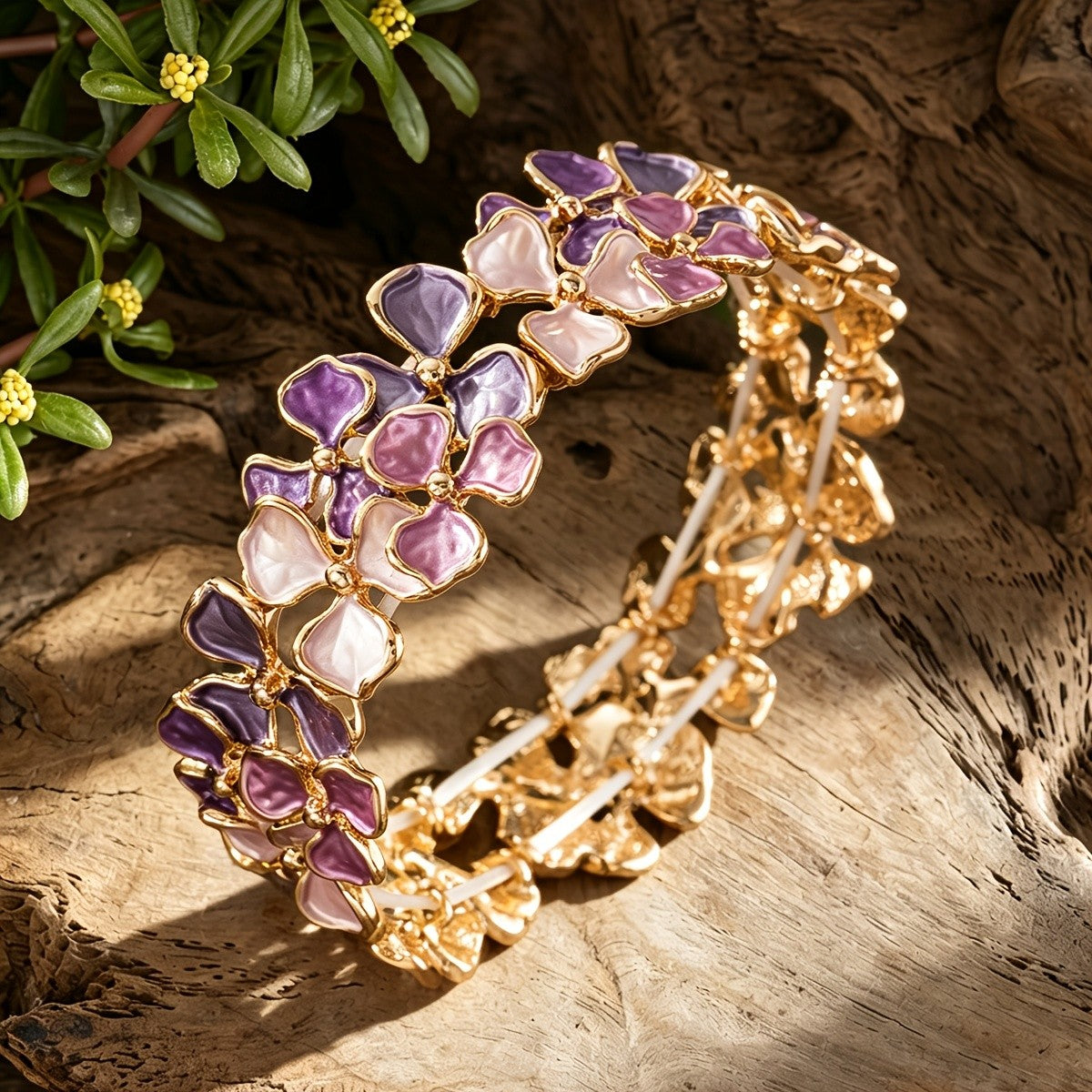 Purple Petal Stretch Bracelet & Ring Set