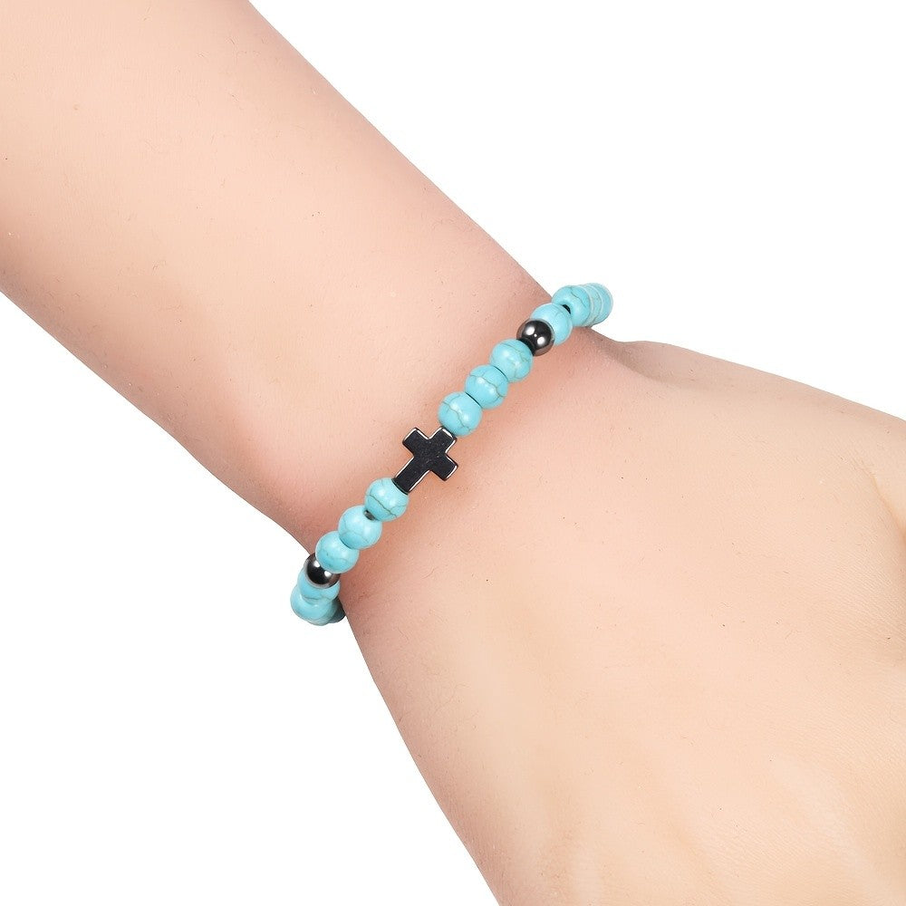 Turquoise & Black Cross Bracelet