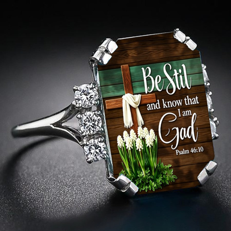 Scripture Cross & Hyacinth Ring
