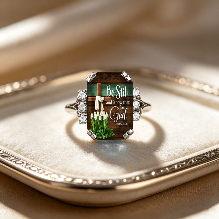 Scripture Cross & Hyacinth Ring