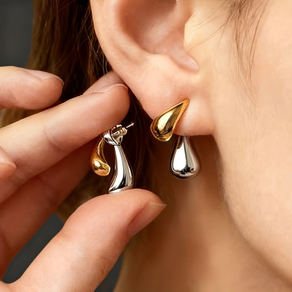 Two-Tone Water Drop Earrings
