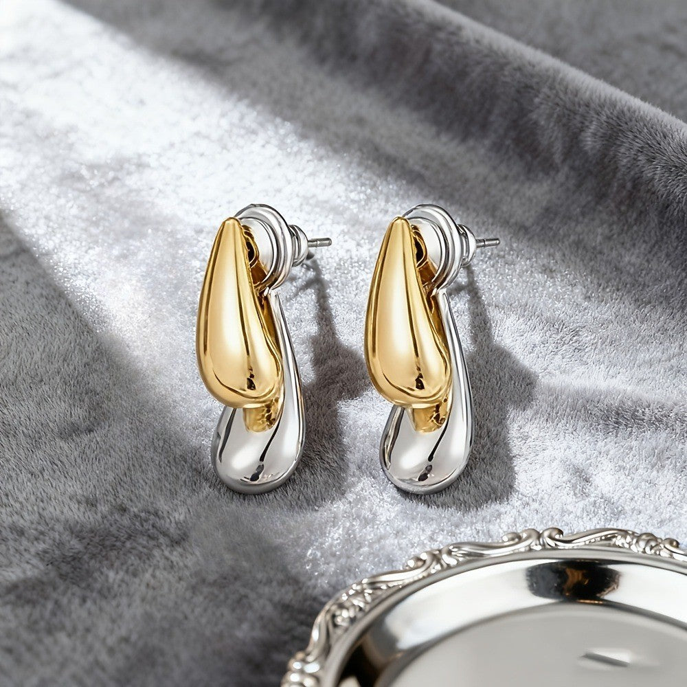 Two-Tone Water Drop Earrings