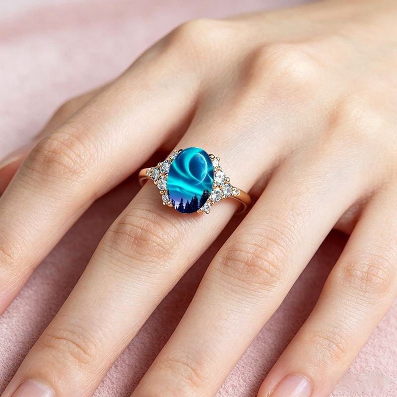 Aurora Night Sky Oval Ring