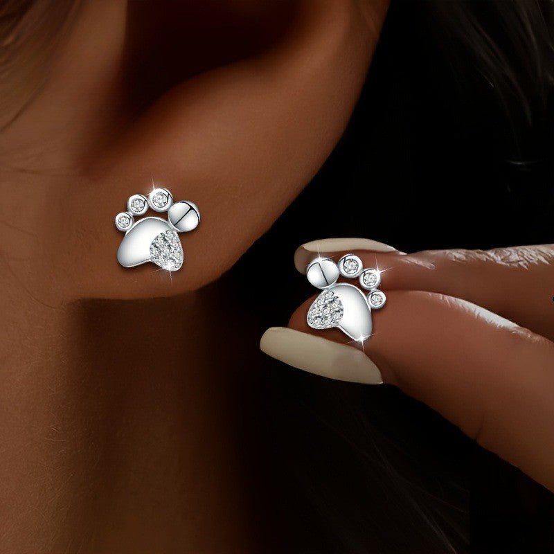 Crystal Paw Print Stud Earrings
