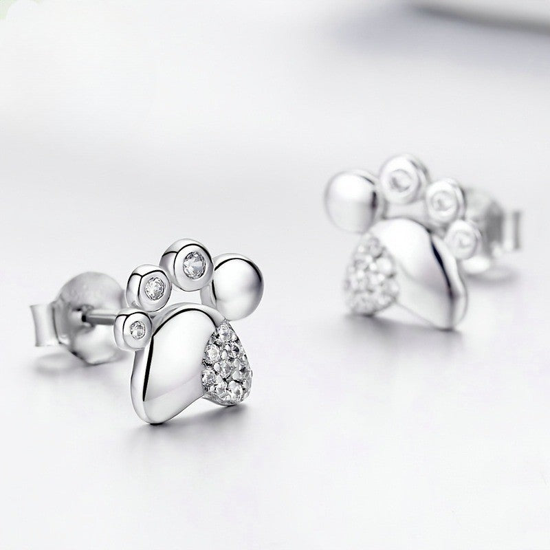 Crystal Paw Print Stud Earrings