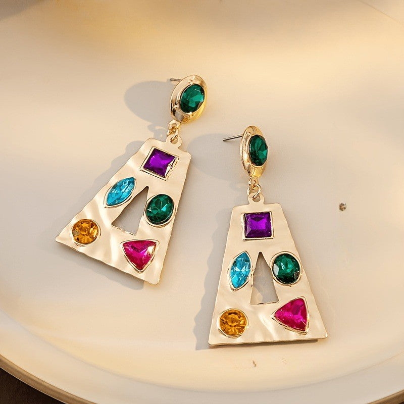 Multicolor Gem Geometric Drop Earrings