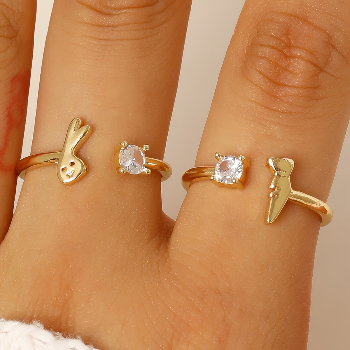 Rabbit & Crystal Open Ring