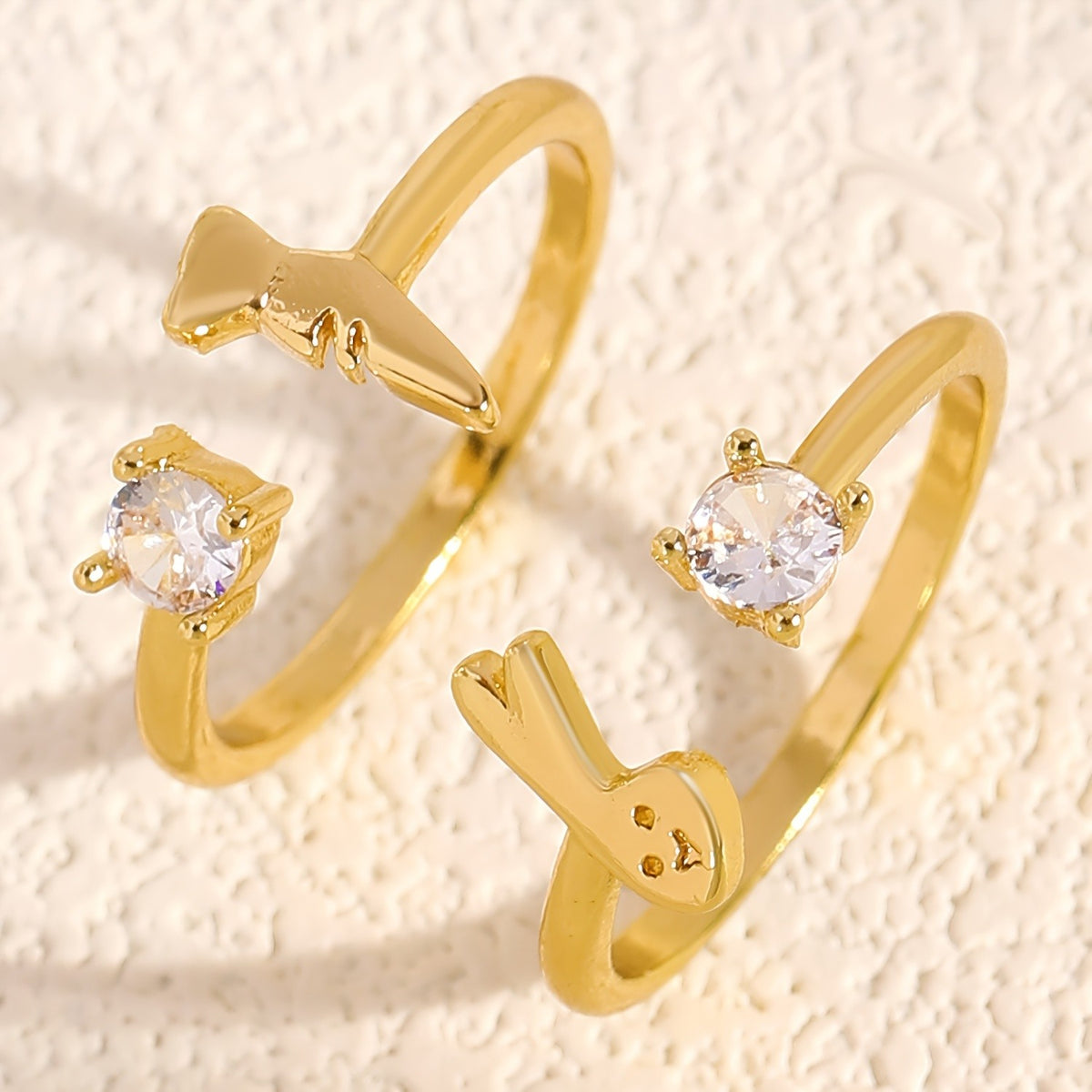 Rabbit & Crystal Open Ring